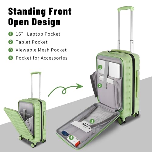 22×14×9 Airline Approved Carry On Luggage with Front Open Pocket