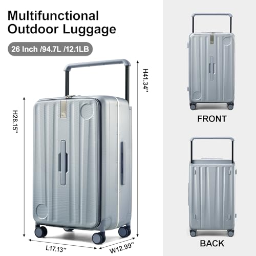 Multifunctional 26 Inch Hard Shell Suitcases with Wheels Travel Approved Luggage Large Rolling Suitcase Checked Luggage for Women Men