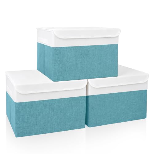 Large 17" 42 Quarts Collapsible Stackable Storage Bins with Lids [3 (3 Count)