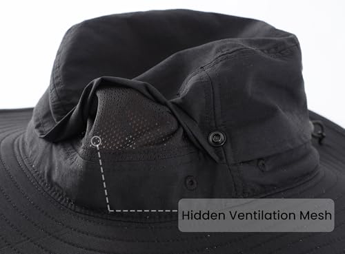 Mens Womens Wide Brim Safari Bucket Hat UV Sun Protection Fishing Hiking Hats Outdoor Summer Cowboy Hat Black