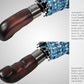 Folding Umbrella Real Wood Handle Kimono Navy Sea Blue