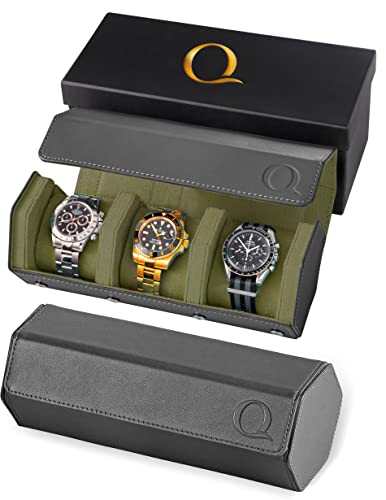 Leather Watch Roll Travel Case for 3 Watches