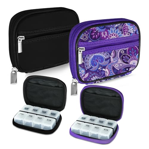 Weekly Travel Pill Organizer Pill Case for Purse with Removable 7 Day Pill Box (2 Count)