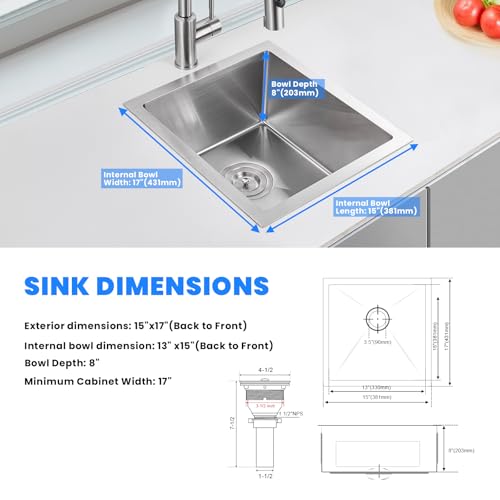 15x17 Inch Undermount Bar Prep Sink