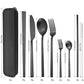 6 Pieces Stainless Steel Flatware Set Portable Reusable Cutlery Set Travel Utensils Set Including Chopsticks Knife Fork Spoon Straws Cleaning Brush Dishwasher Safe (6 Count)