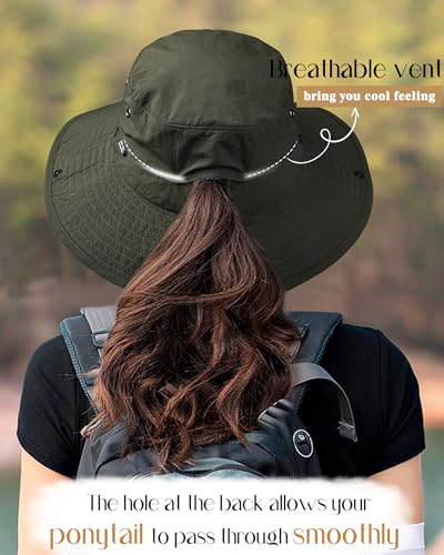 Sun Hats for Women Ponytail Wide Brim Summer Packable Cowboy Hat