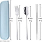 Portable Travel Flatware 3PCS Spoon Fork Chopsticks Set 18/10 Stainless Steel with Case and Bag for School Work Office lunch (Silver)