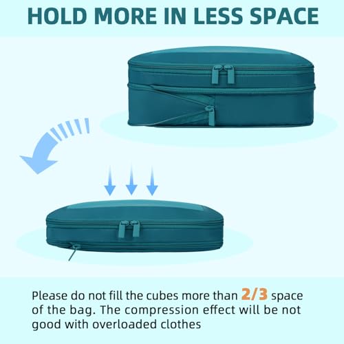 4 Set/6 Set/8 Set Compression Packing Cubes Travel Accessories Expandable Packing Organizers (Square Mesh, 06-Teal)