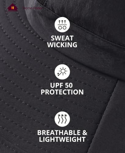 UPF 50+ Sun Hats for Men Women Wide Brim Fishing Hat with Neck Flap Summer Safari Beach Bucket UV Protection Cap for Hiking Gardening Black