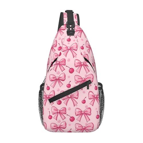 Sling Bag Pink Bows Cherry Hiking Daypack Crossbody Shoulder Backpack Travel Chest Pack for Men Women