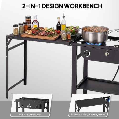 2 Burner Outdoor Propane Gas Stove with Foldable Side Table & Ignition