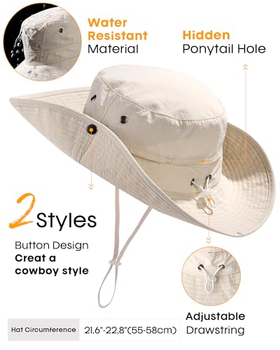 Sun Hats for Women Ponytail Wide Brim Summer Packable Cowboy Hat