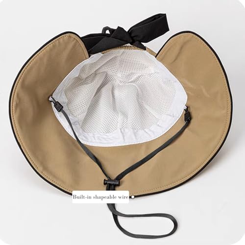 Wide Brim Hats for Woman Foldable Hats Sun Hats for Women uv Protection Bowknot Bucket hat Adjustable hat with Ponytail Hole Khaki