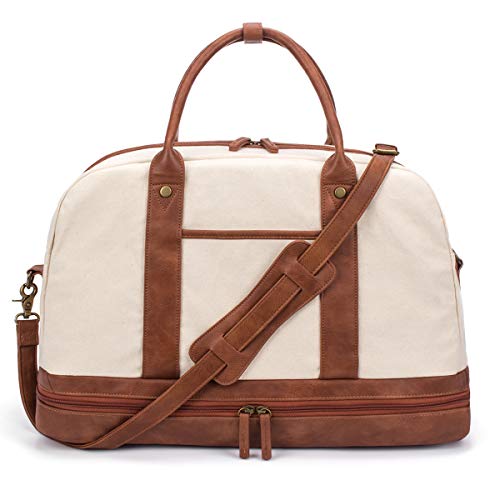 Weekender Bag for Women Canvas Overnight Bag Large Travel Tote Bag Carry on Shoulder Duffle Bag With Shoe Compartment