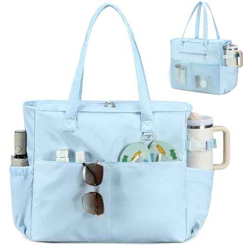 Waterproof Beach Tote Pool Bags for Women Ladies Extra Large Tote Bag Carryall Bag With Wet Compartment Fit 40oz Tumbler Holder Gym Travel Bag for Cruise