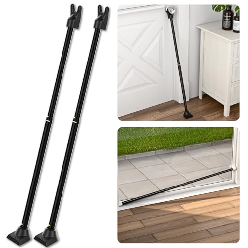 2-in-1 Door Security Bar & Sliding Patio Door Security Bar (2 Pack) via Interchangeable Caps - Constructed of High Grade Iron - Black (2 Count)