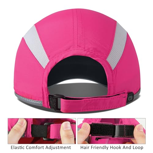 Baseball Cap Nylon Running Cap Outdoor Sports Hat for Men Women Adjustable Quick Drying Reflective Foldable UPF50+ Breath Mesh Water Repellency Race Performance Lightweight Rose Red
