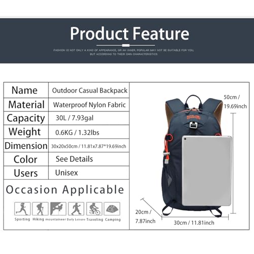 Hiking Backpack 30L Foldable Travel Daypack For Women Men