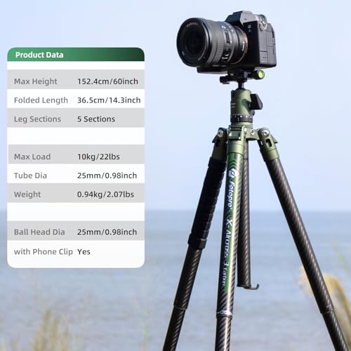 Carbon Fiber Tripod 60 Inch 360 Degree Ball Head Quick Release Plate Lightweight Camera Tripod for Travel Tripod Folded Height Only 14.3"