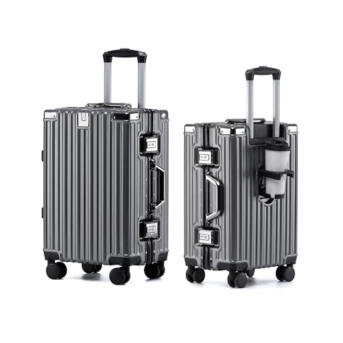 26 Inch Checked Zipperless Luggage with Cup Holder