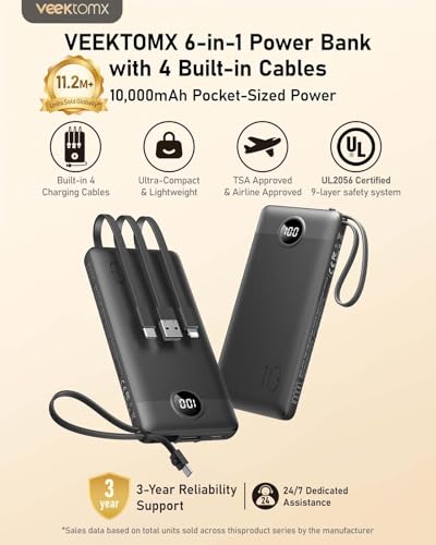 10000mAh Portable Charger with 4 Built