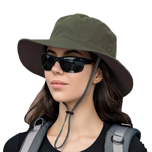 Sun Hat for Men Women Cooling Boonie Hats Breathable Wide Brim Fishing Bucket Hat Beach Hat Safari Hiking Garden Summer UV Protection Army Green