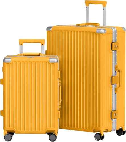 Luggage Sets 2 Piece Aluminum Frame Carry On and Checked Suitcase PC ABS Hard Shell TSA Lock No Zipper