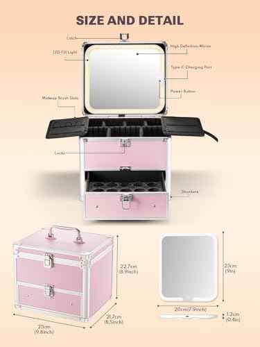 Makeup Box with Detachable Magnetic LED Mirror