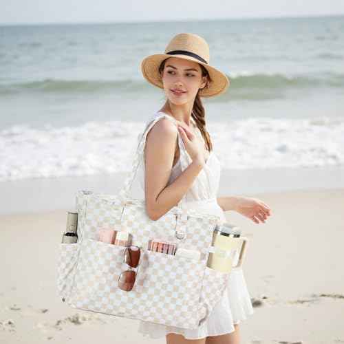 Waterproof Beach Tote Pool Bags for Women Ladies Extra Large Carry On Bag With Wet Compartment for Weekender Travel