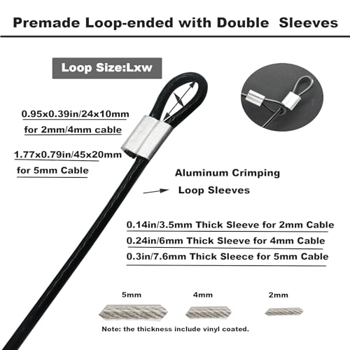 5 Pcs 4mm Wire 24 inch Vinyl Coated Stainless Steel Cable with Loops Short Wire Rope Lanyard Lock Security Chain Link for Outdoor Gates (5 Count)