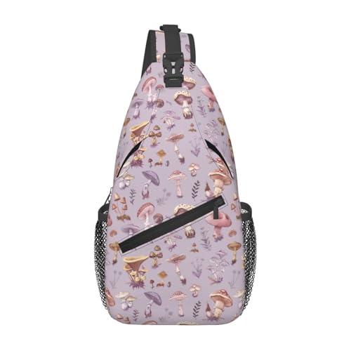 Sling Bag Mushrooms Vintage Botanical Hiking Daypack Crossbody Shoulder Backpack Travel Chest Pack for Men Women