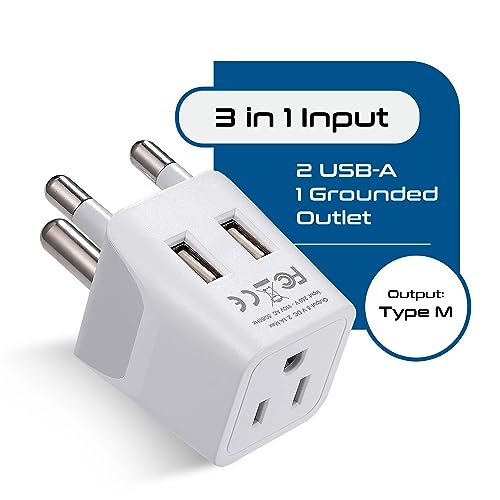 South Africa Botswana Travel Adapter Plug With Dual USB + USA Input