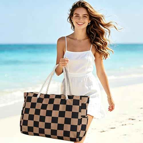 Beach Bag Large Beach Tote Bag for Women Waterproof Sandproof Swim Pool Bag With Zipper