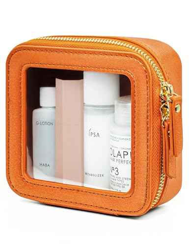 Clear Makeup Bag with Zipper Small Travel Cosmetic Case Orange Mini Pouch for Purse Accessories Car Storgae Essentials Bag Purse Pouch Organizer Compact Small Clear Toiletry Bag for Traveling
