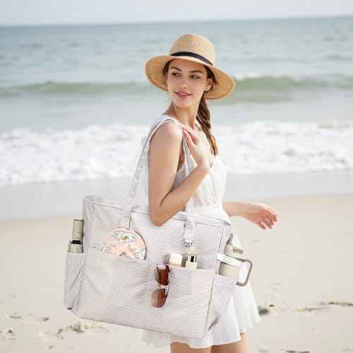 Waterproof Beach Tote Pool Bags for Women Ladies Extra Large Carry On Bag With Wet Compartment for Weekender Travel
