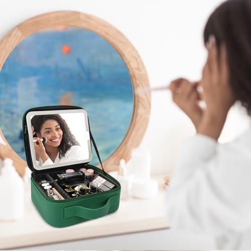 Travel Makeup Bag with LED Mirror Travel Makeup Organizer with 3 Lighted Settings