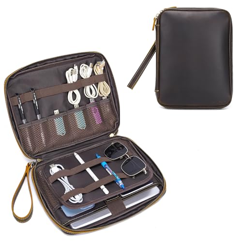 Full Grain Leather Electronic Organizer Accessory Travel Tech Pouch