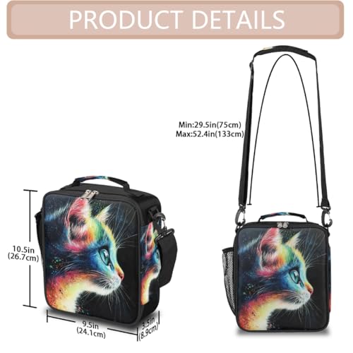 Cat Kitten Cool Kids Lunch Box for Girls Boys Reusable Insulated Lunch Bag for Kids Toddler Thermal Cooler Spacious Lunchbox with Shoulder Strap Lunchbag for School Work Picnic (A10:funny cat)