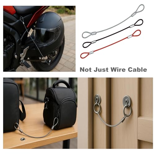 1/8"(3mm) Wire Diam Stainless Steel Cable Eyelets Loops Short Rope Lanyard Safety Tether Chain Lock with Vinyl Coated Cover, 15Pcs 8" Long Black (15 Count)