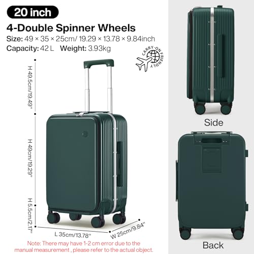 Carry On Luggage with Cup Phone Holder and Charger Hard Shell Suitcases with Spinner Wheels