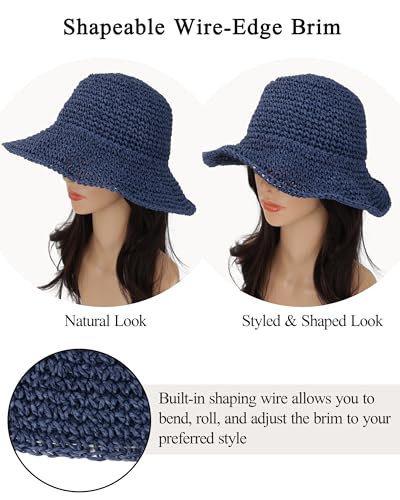 Womens Crochet Straw Sun Hat Foldable Floppy Wide Brim Beach Hat for Summer