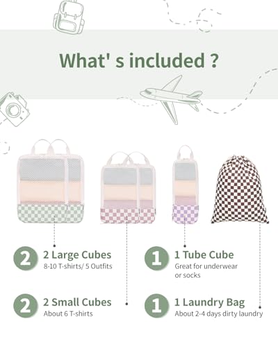 6 Set Compression Packing Cubes for Travel Women Men