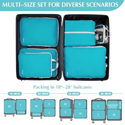 6 Piece Compression Packing Cubes with Shoe Bag (6 Count)