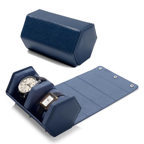 2 Slot Watch Box Blue Hexagonal