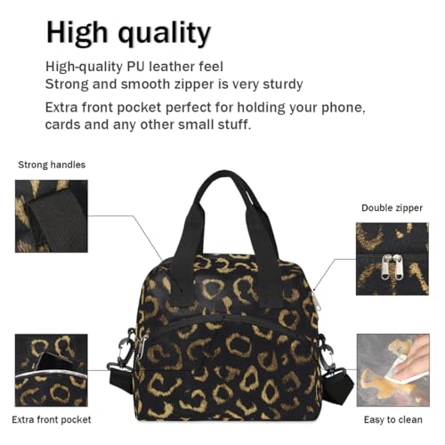 Black Gold Leopard Cheetah Insulated Lunch Bag for Women Men Adult Lunch Tote Bag with Shoulder Strap Reusable Lunch Box Large Containers Thermal Cooler Bag for Work School Picnic Lightweight Handbag (A02:Black Gold Leopard Cheetah)