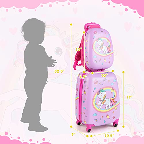 Kids Luggage 12" Toddler Backpack & 16" Travel Suitcase with Wheels