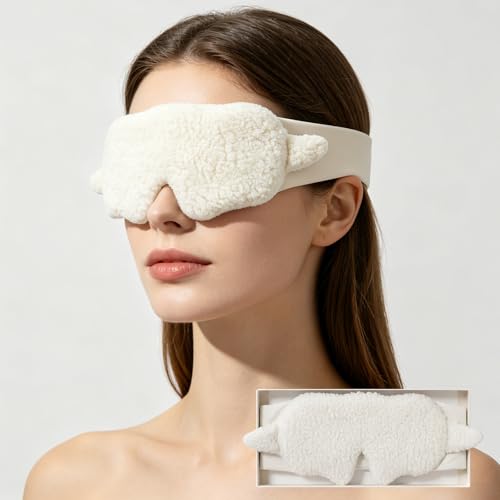 White Faux Lamb Fleece Sleep Mask Allergy Free Full Wrap Eye Cover