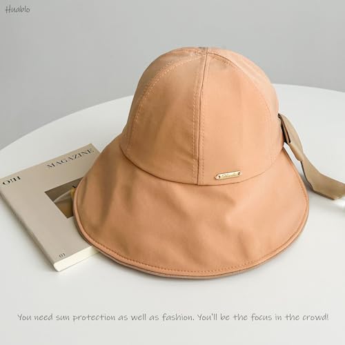 Sun Hats for Womens Wide Brim Packable Hat UV Protection Beach Hat Shapeable Ponytail Sun Hats Bowknot Bucket Hat Adjustable Fishing Hat for Women Coral Pink