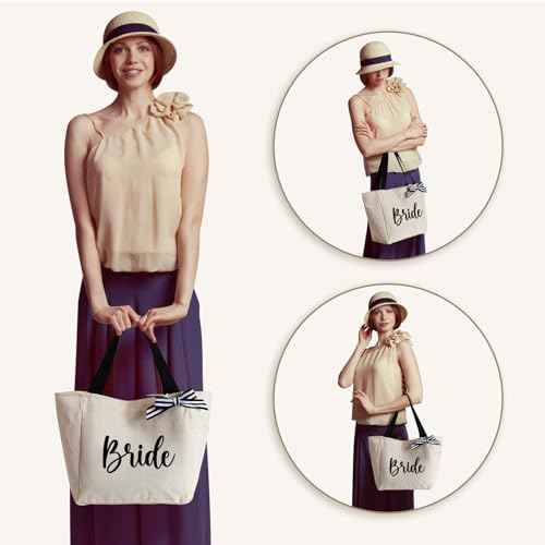 Tote Bag, A-Z Initial Monogrammed Waterproof Tote Bag, Bridesmaid Gifts for Women, Black and Pink (Mrs, Beige)