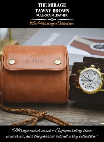 Watch Travel Case for Men Leather Watch Roll for Travel Organizer and Display Watch Case 1 Slot Full Grain Leather Tawny Brown (50 Count)